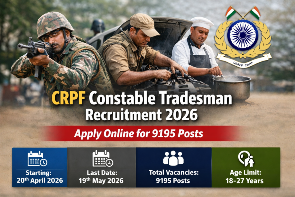 CRPF Constable Tradesman Recruitment 2026 OUT – Big Opportunity Apply Online for 9195 Posts Before Last Date