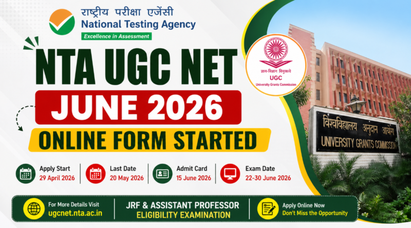 NTA UGC NET June 2026 online form started apply online last date 20 May