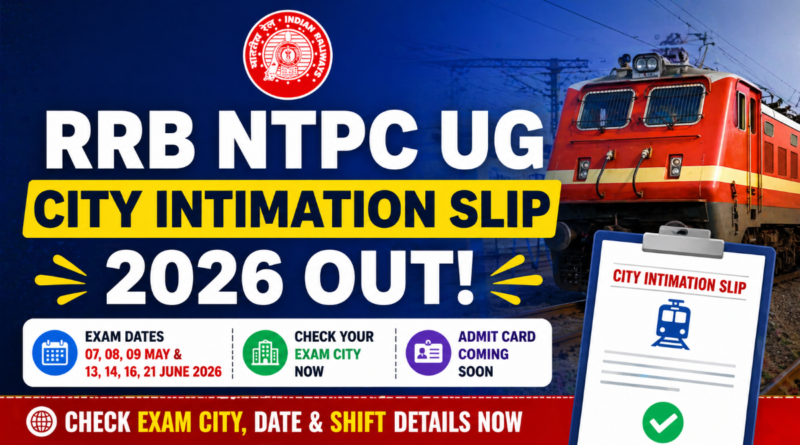 RRB NTPC UG City Intimation Slip 2026 check exam city details