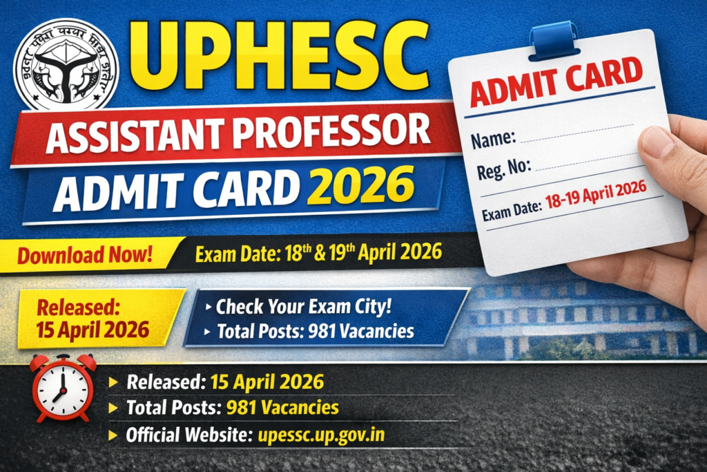 UPHESC Assistant Professor Admit Card 2026 OUT: Download Now, Check Exam Date (18–19 April)