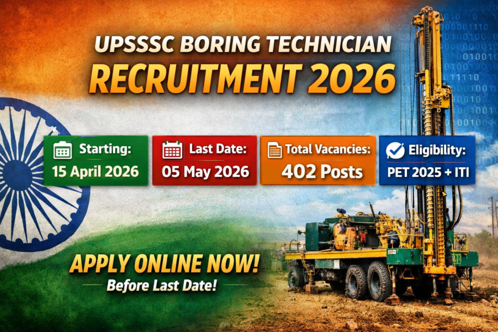 UPSSSC Assistant Boring Technician Recruitment 2026 OUT Now – Apply Online for 402 Posts Before Last Date (Direct Link)