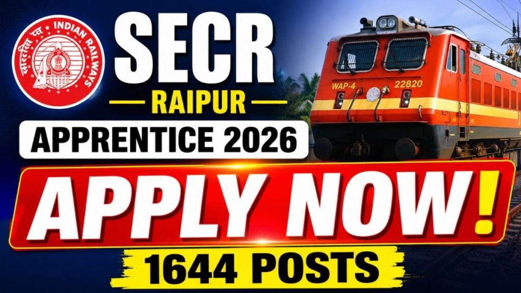 Railway SECR Raipur Apprentice Recruitment 2026 OUT – Apply Online for 1644 Posts