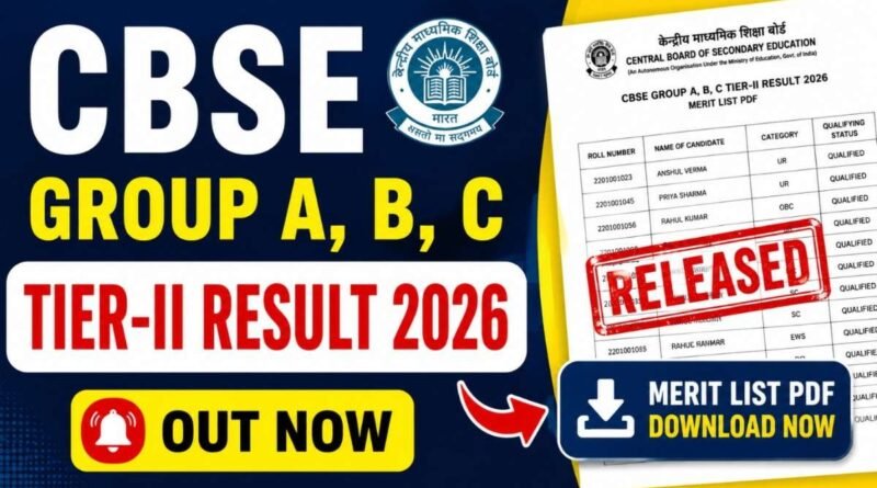 CBSE Group A B C Tier-II Result 2026 OUT Merit List PDF