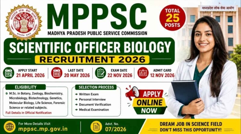 MPPSC Scientific Officer Biology Recruitment 2026 Apply Online