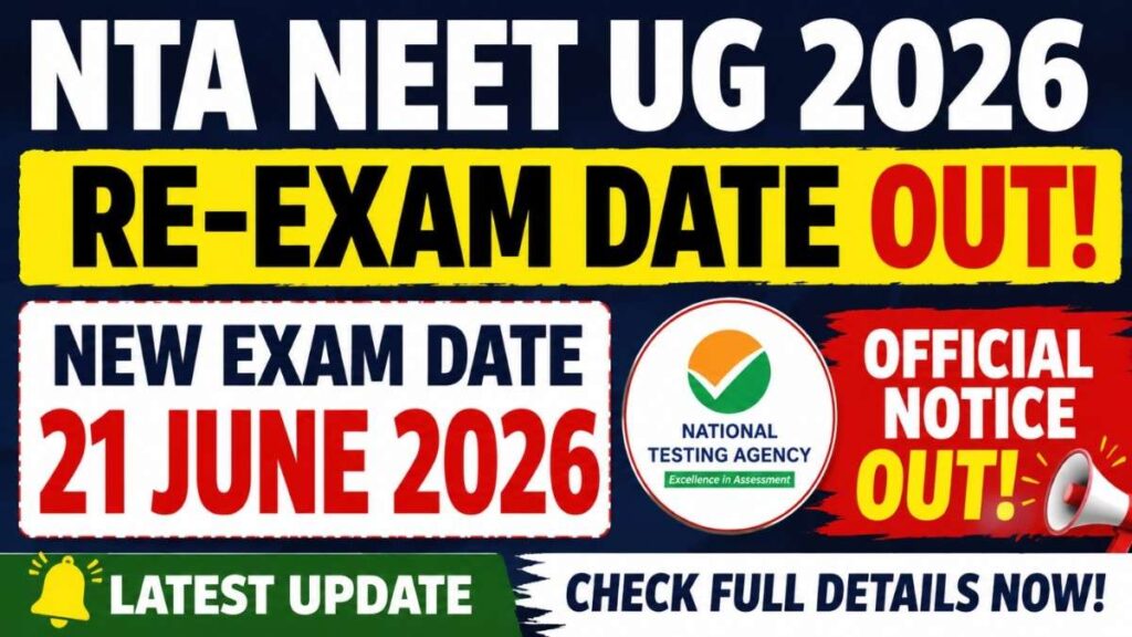 NTA NEET UG Re-Exam Date 2026 OUT: Fresh Exam Scheduled on 21 June, Check Full Notice