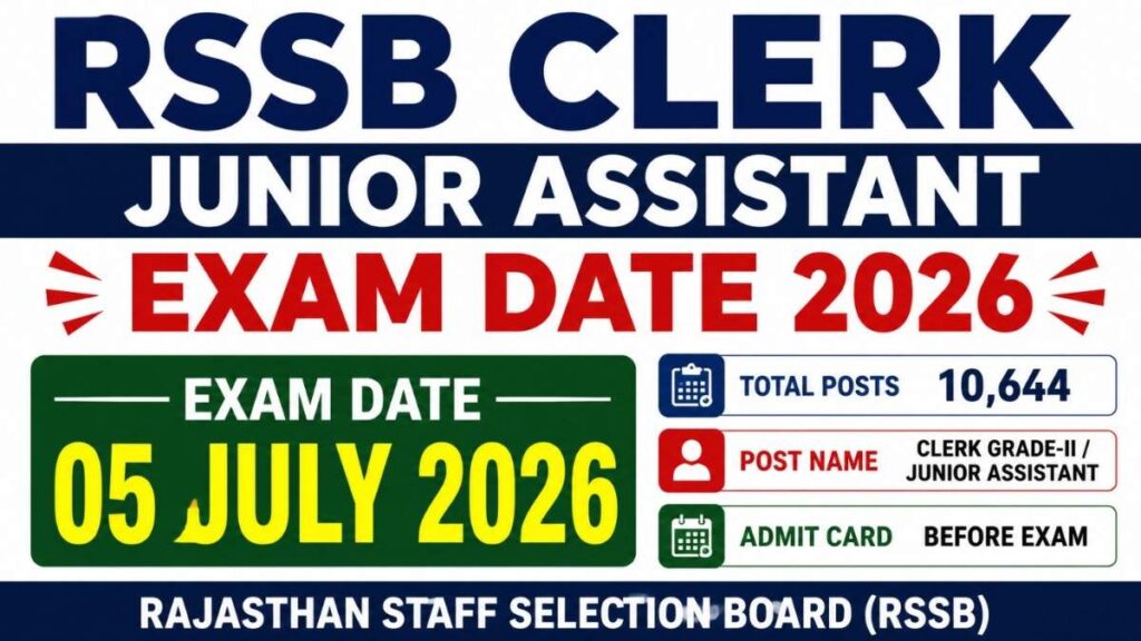 RSSB Clerk Junior Assistant Exam Date 2026 OUT: Big Update on Rajasthan Exam Schedule