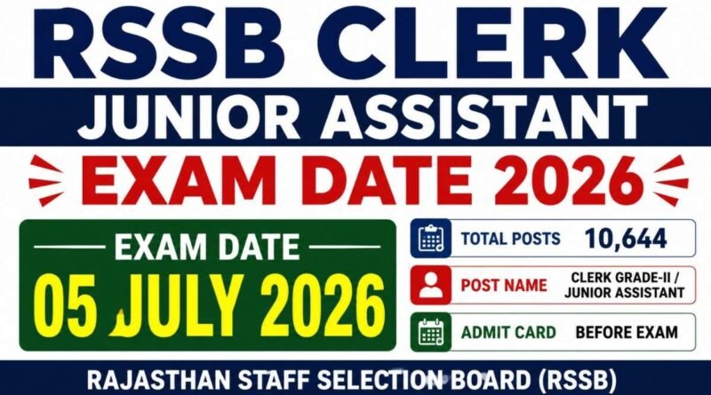 RSSB Clerk Junior Assistant Exam Date 2026 official update